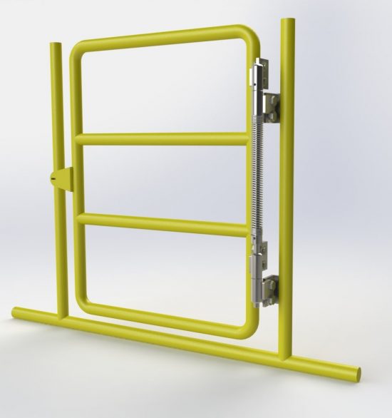 offshore gate closer on small yellow offshore platform display gate. White background.