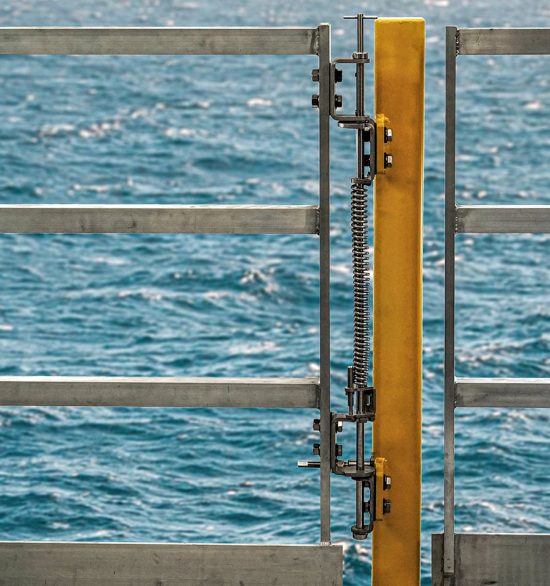 Gate closing hinge engineered for the marine environment square