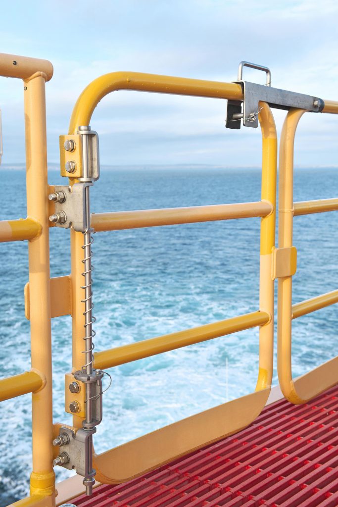 Offshore spring closer installed on access gate to Beatrice wind farm.