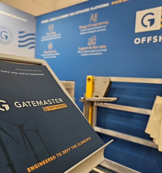 Gatemaster offshore brochure on a display stand