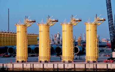Offshore wind monopile platforms in construction