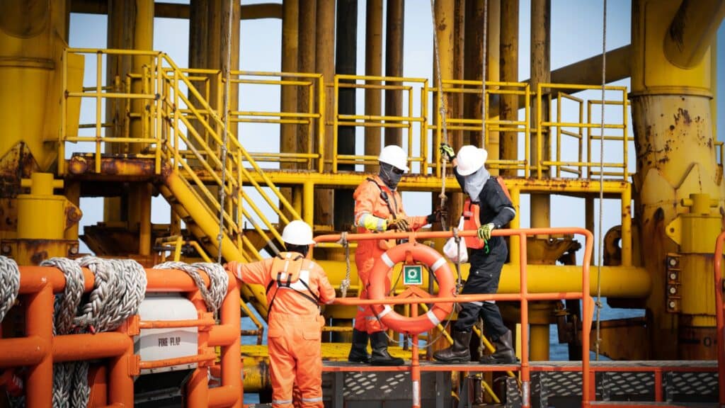 Workers on an offshore platform