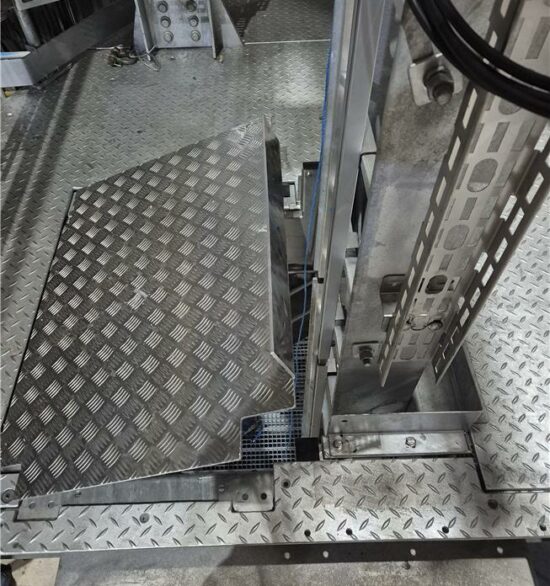 FOHO hatch installed image showing the product on the floor with it being slightly opened