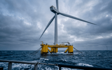 floating offshore wind turbine with gloomy skies